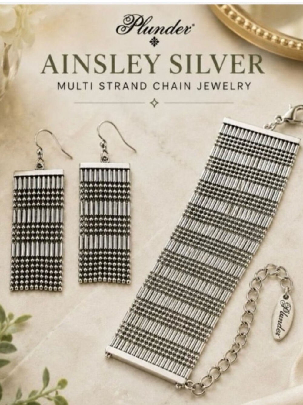 Plunder Ainsley Silver Multi Strand Chain Bracelet & Earrings Set. NEW in box.